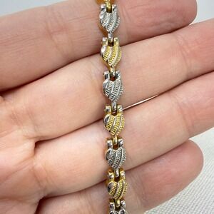 Heart Link Bracelet Two Tone Gold & Silver Tone Clasp Closure Dainty Simple Love